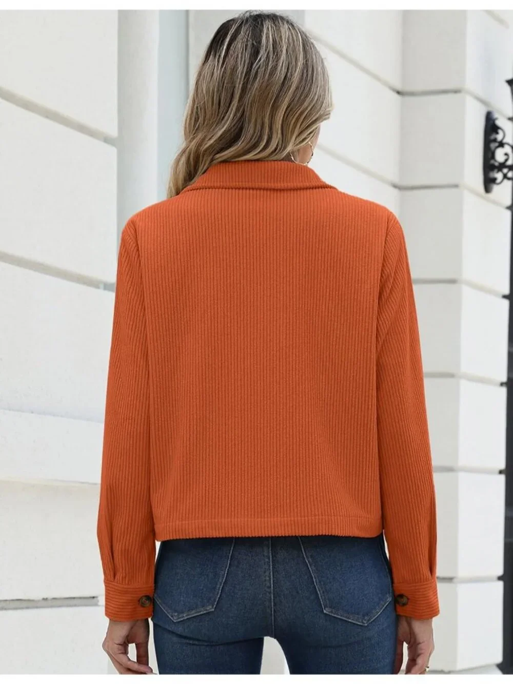Women's Caramel Fashion Cropped Corduroy Button Down Long Sleeve Trendy Jacket